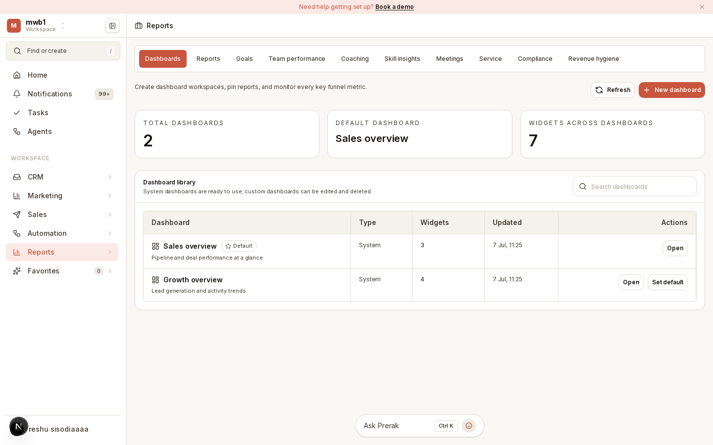The dashboards library